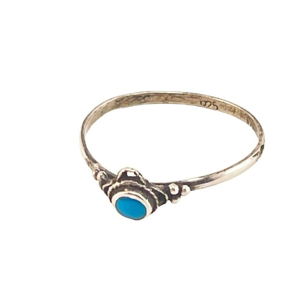 Turquoise and Sterling Silver 925 Ring Round Cabochon Size 4.25 - Picture 4 of 6